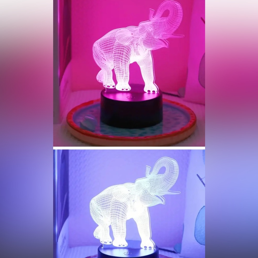 NEW IN BOX 🐘 USB POWERED 7-COLOR 3D ELEPHANT DESKTOP NIGHTSTAND NIGHTLIGHT LAMP
